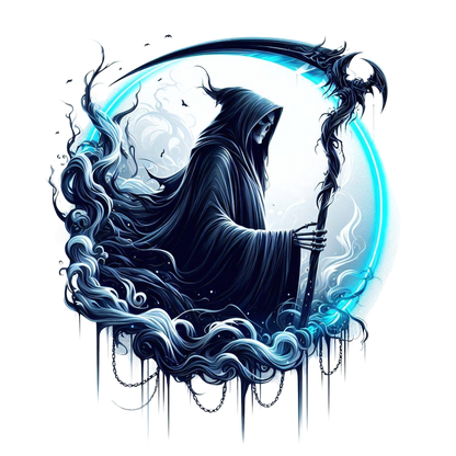 Grim Reaper Blue Swirling Scythe Moon Vinyl Sticker Decal