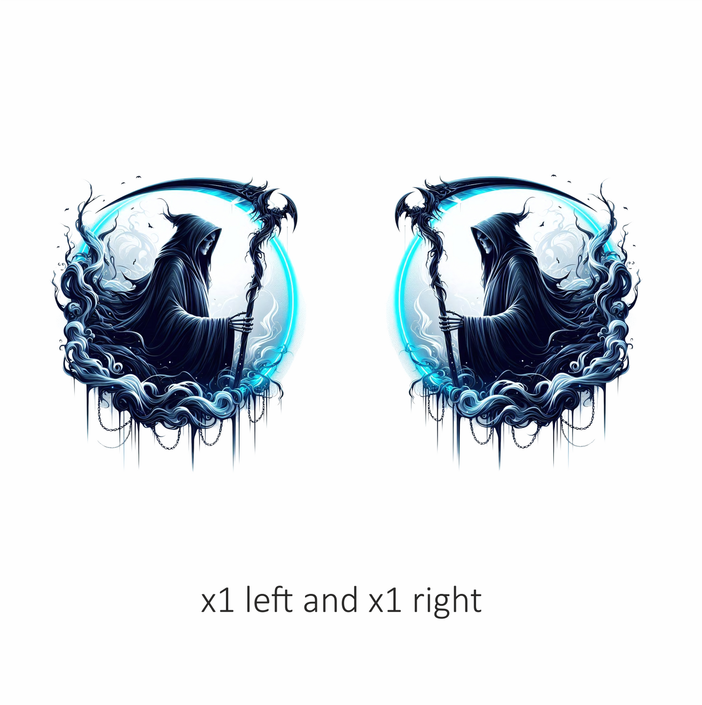 Grim Reaper Blue Swirling Scythe Moon Vinyl Sticker Decal