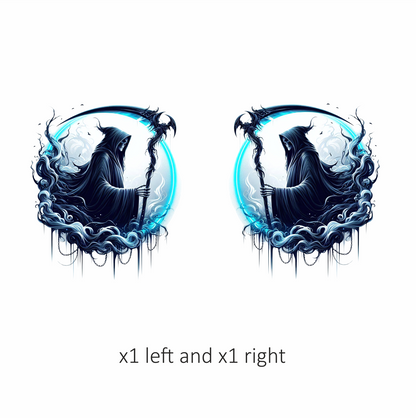 Grim Reaper Blue Swirling Scythe Moon Vinyl Sticker Decal