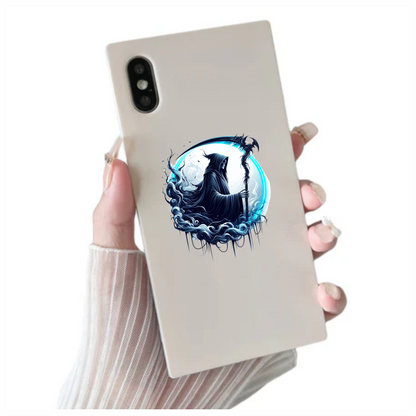 Grim Reaper Blue Swirling Scythe Moon Vinyl Sticker Decal