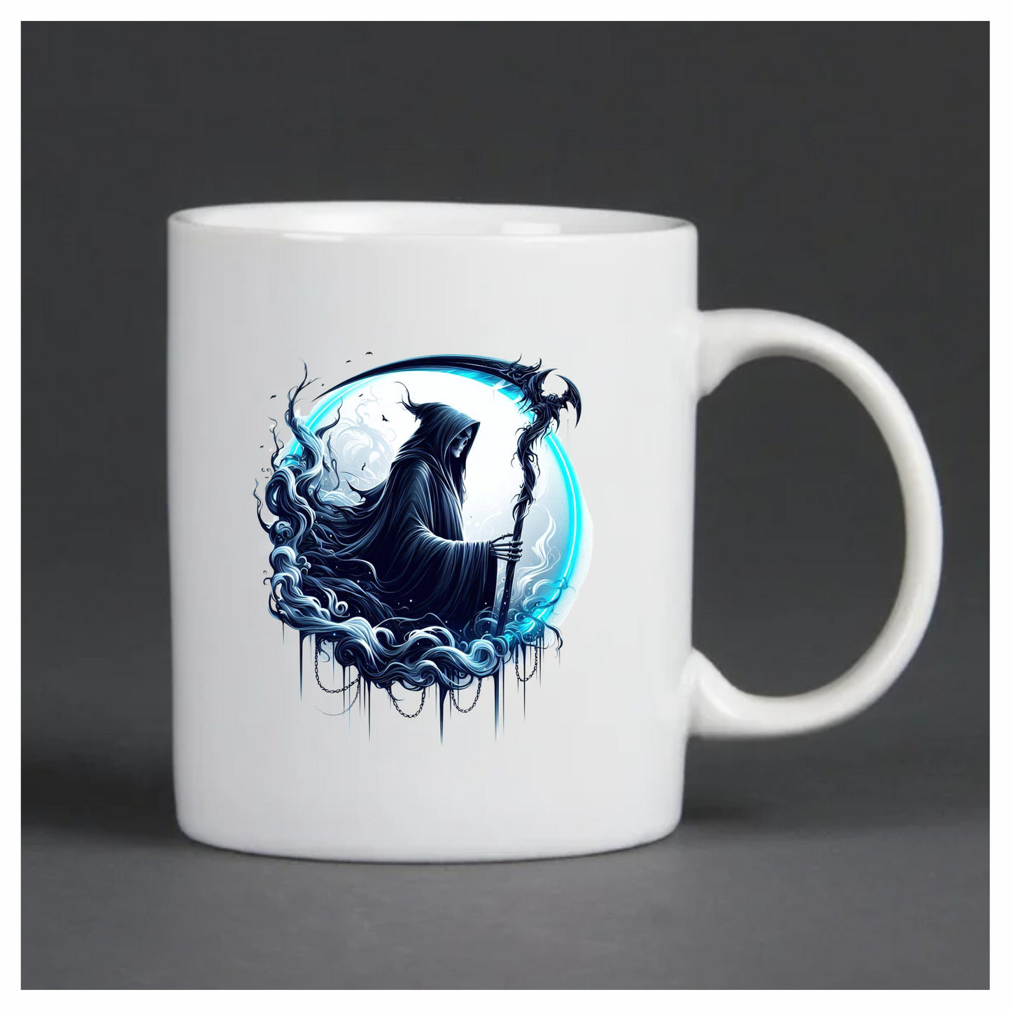 Grim Reaper Blue Swirling Scythe Moon Vinyl Sticker Decal