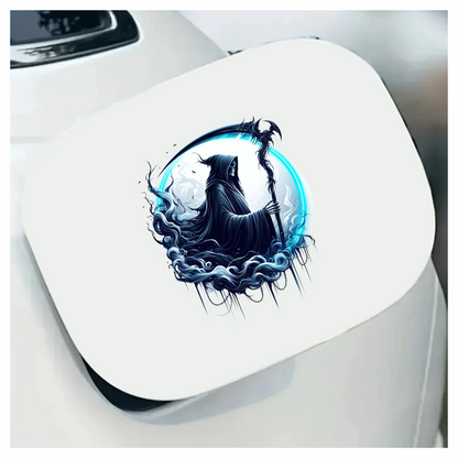 Grim Reaper Blue Swirling Scythe Moon Vinyl Sticker Decal
