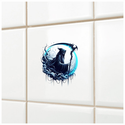 Grim Reaper Blue Swirling Scythe Moon Vinyl Sticker Decal