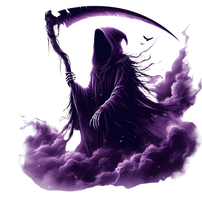 Grim Reaper Purple Clouds Skeleton Scythe Vinyl Sticker Decal