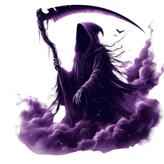 Grim Reaper Purple Clouds Skeleton Scythe Vinyl Sticker Decal