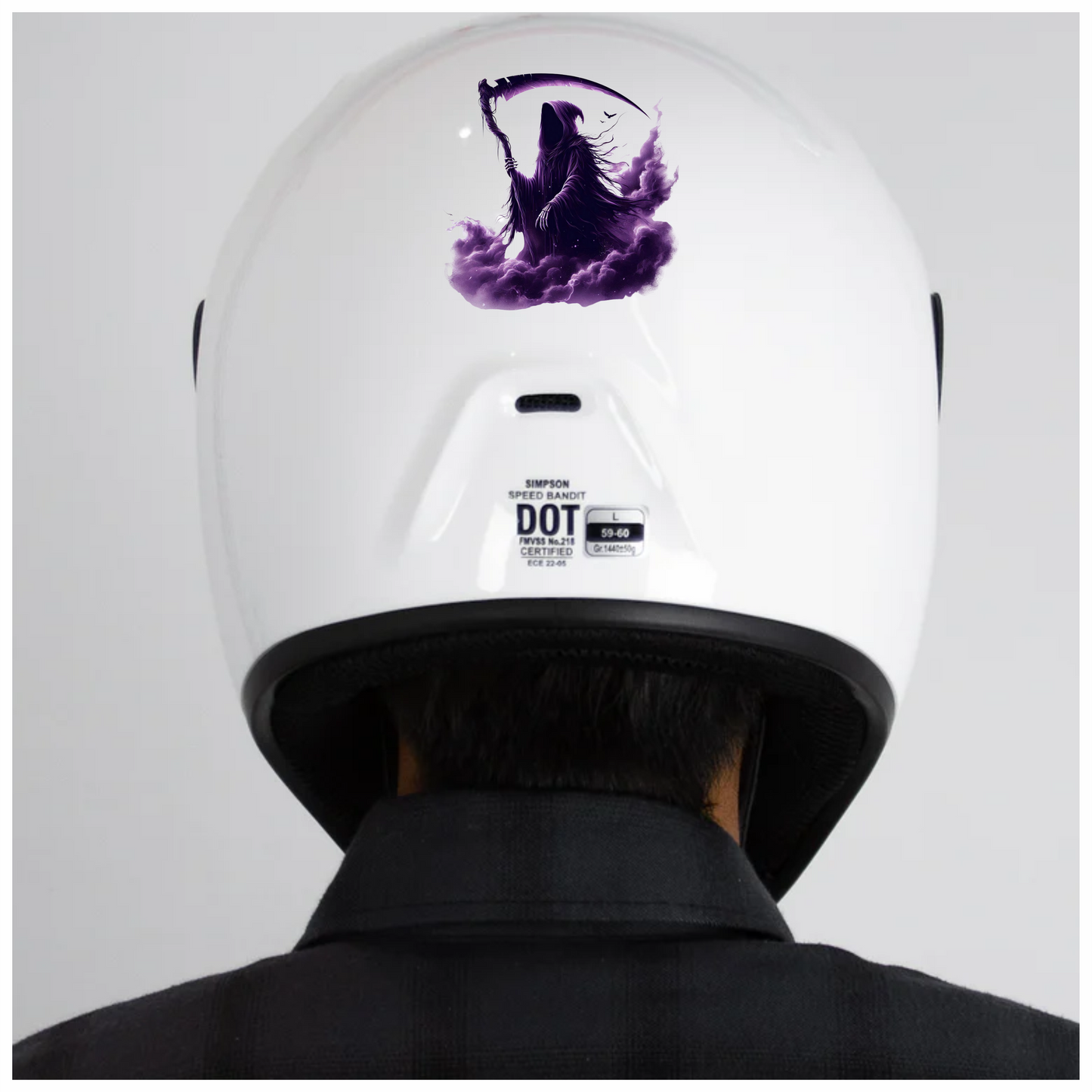 Grim Reaper Purple Clouds Skeleton Scythe Vinyl Sticker Decal