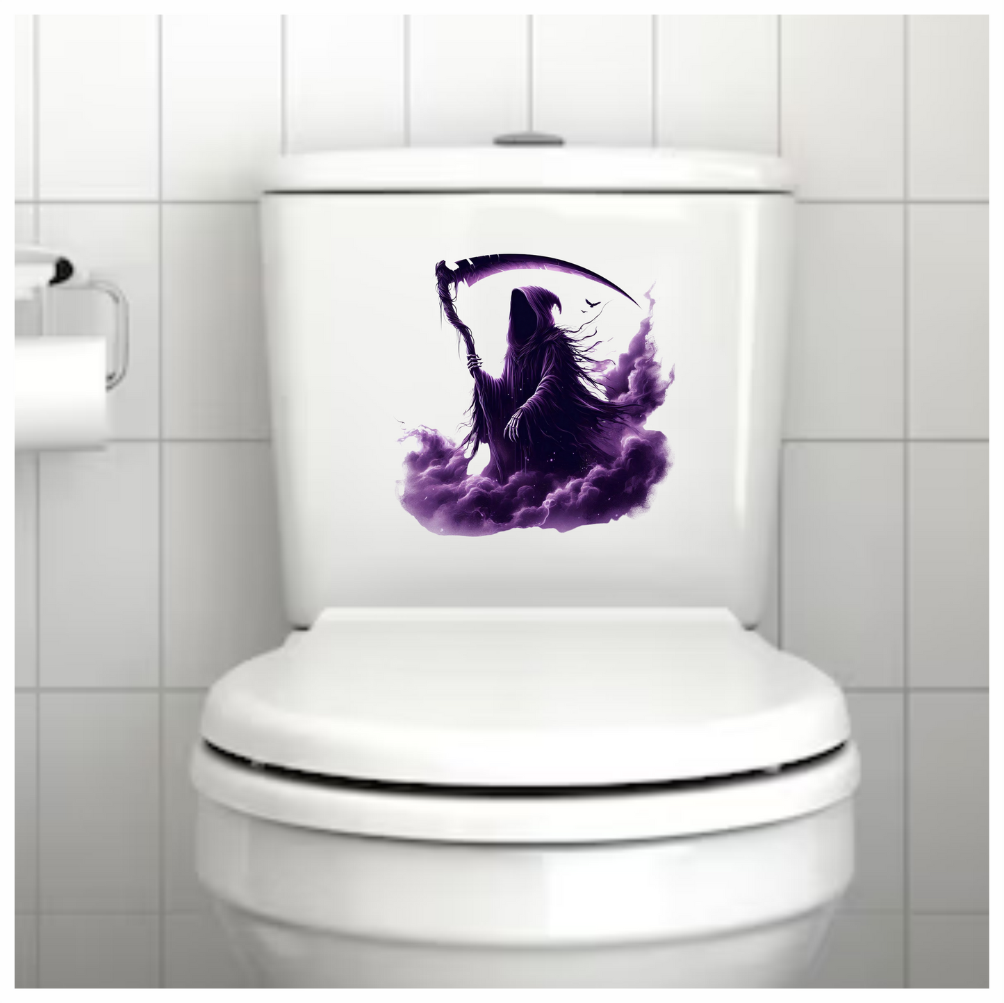 Grim Reaper Purple Clouds Skeleton Scythe Vinyl Sticker Decal
