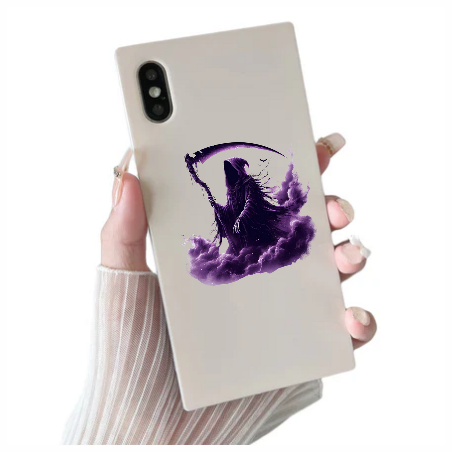 Grim Reaper Purple Clouds Skeleton Scythe Vinyl Sticker Decal