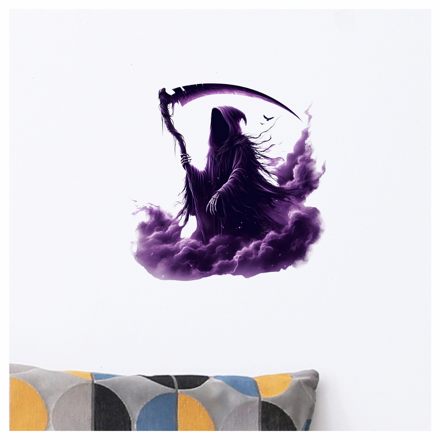 Grim Reaper Purple Clouds Skeleton Scythe Vinyl Sticker Decal