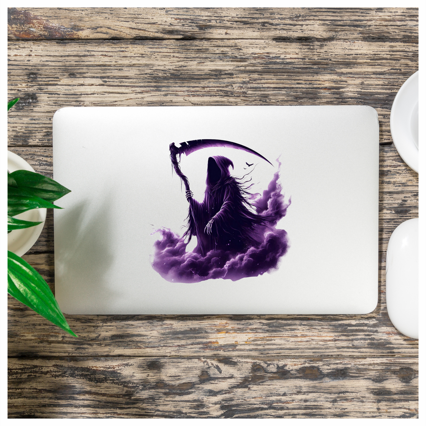 Grim Reaper Purple Clouds Skeleton Scythe Vinyl Sticker Decal