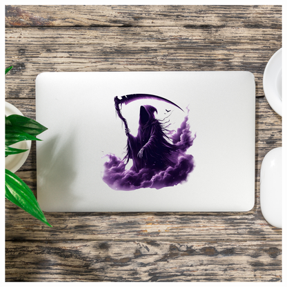 Grim Reaper Purple Clouds Skeleton Scythe Vinyl Sticker Decal