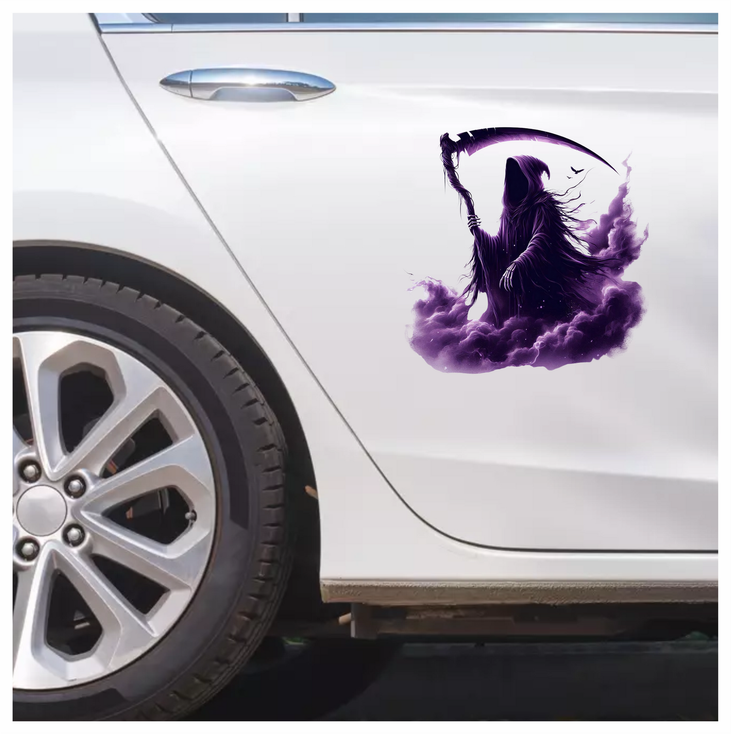 Grim Reaper Purple Clouds Skeleton Scythe Vinyl Sticker Decal