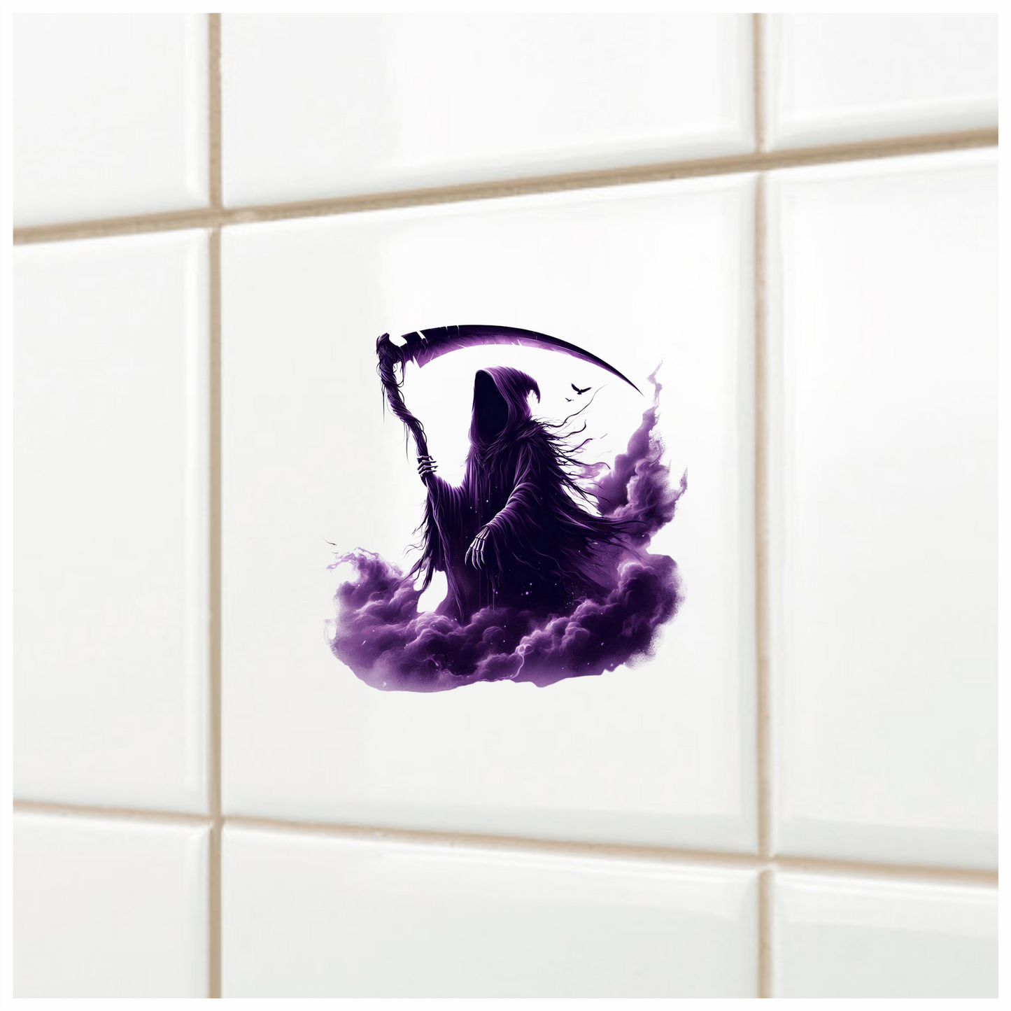 Grim Reaper Purple Clouds Skeleton Scythe Vinyl Sticker Decal