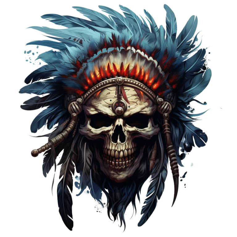 Skull Red Feathers Blue Warrior Vinyl Sticker Decal