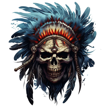Skull Red Feathers Blue Warrior Vinyl Sticker Decal