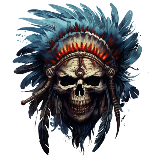 Skull Red Feathers Blue Warrior Vinyl Sticker Decal