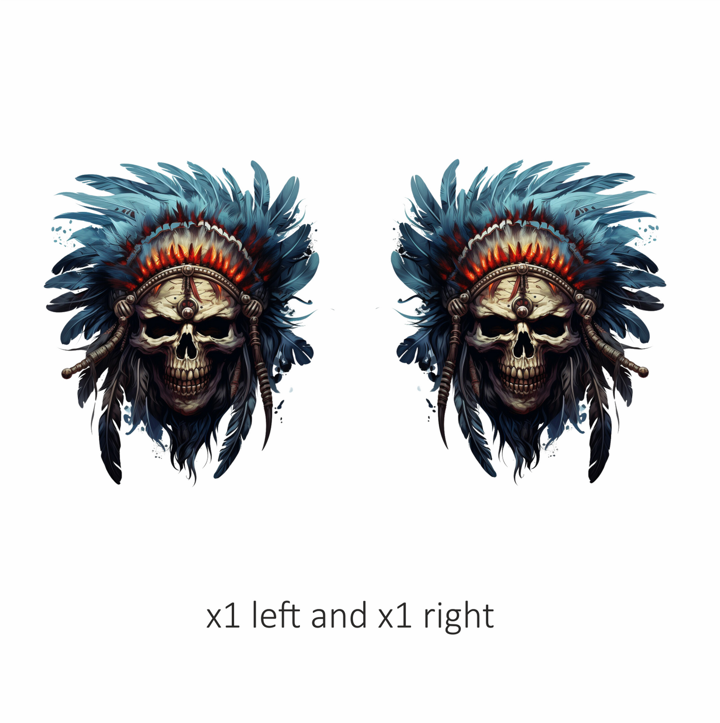 Skull Red Feathers Blue Warrior Vinyl Sticker Decal
