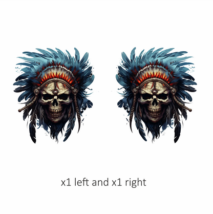 Skull Red Feathers Blue Warrior Vinyl Sticker Decal