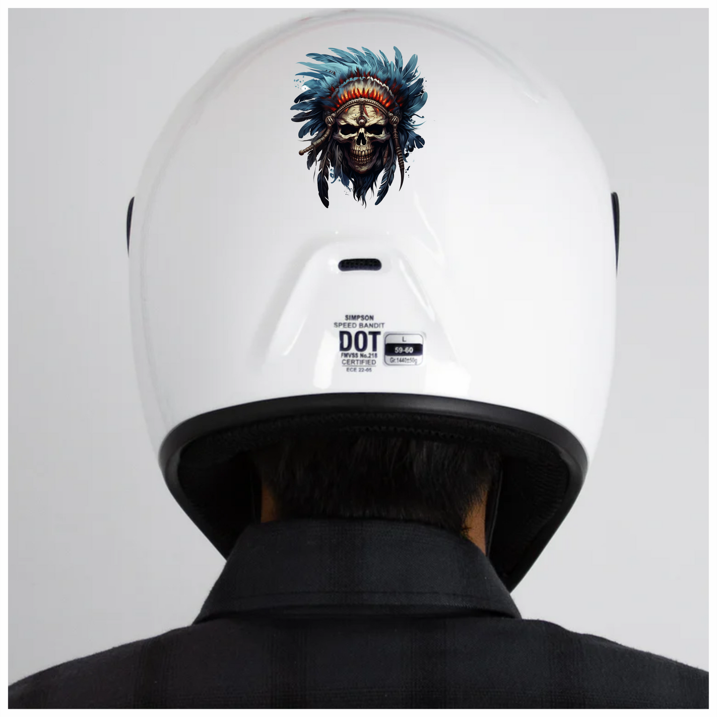Skull Red Feathers Blue Warrior Vinyl Sticker Decal