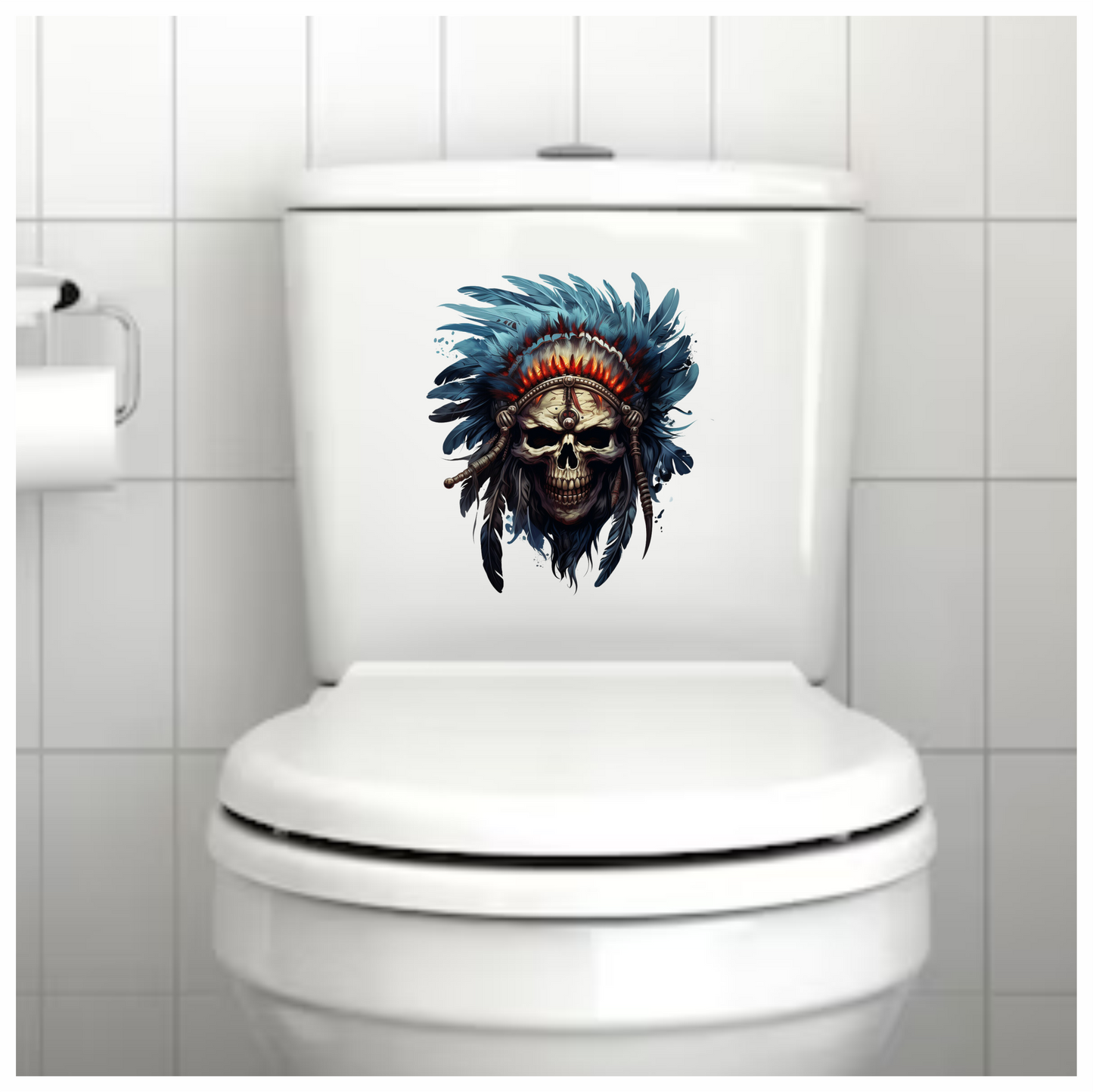Skull Red Feathers Blue Warrior Vinyl Sticker Decal