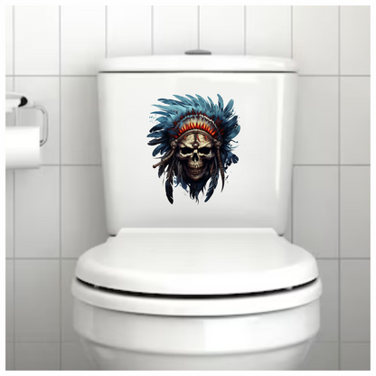 Skull Red Feathers Blue Warrior Vinyl Sticker Decal