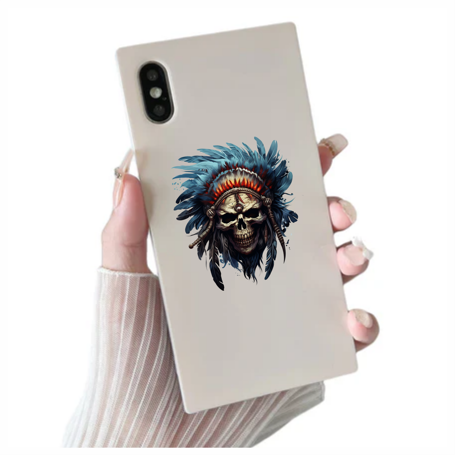 Skull Red Feathers Blue Warrior Vinyl Sticker Decal