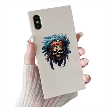 Skull Red Feathers Blue Warrior Vinyl Sticker Decal