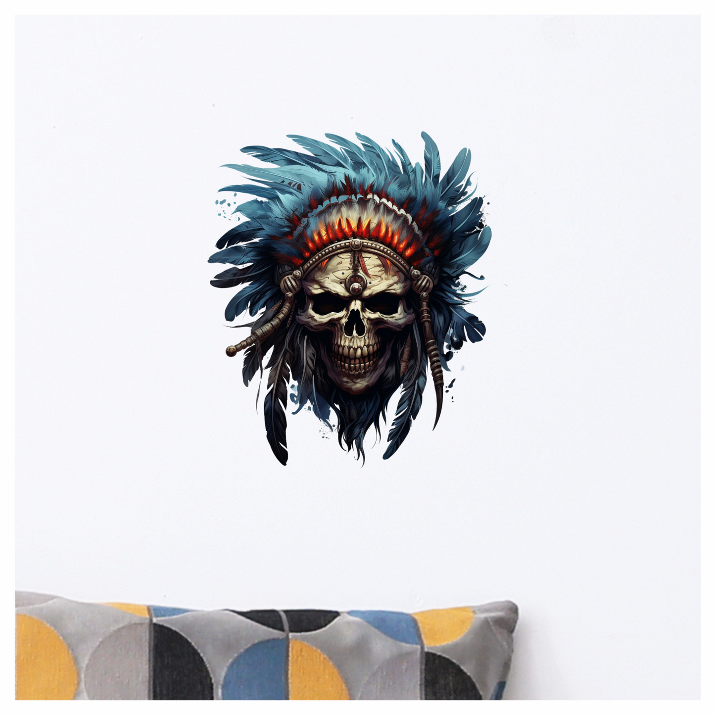Skull Red Feathers Blue Warrior Vinyl Sticker Decal