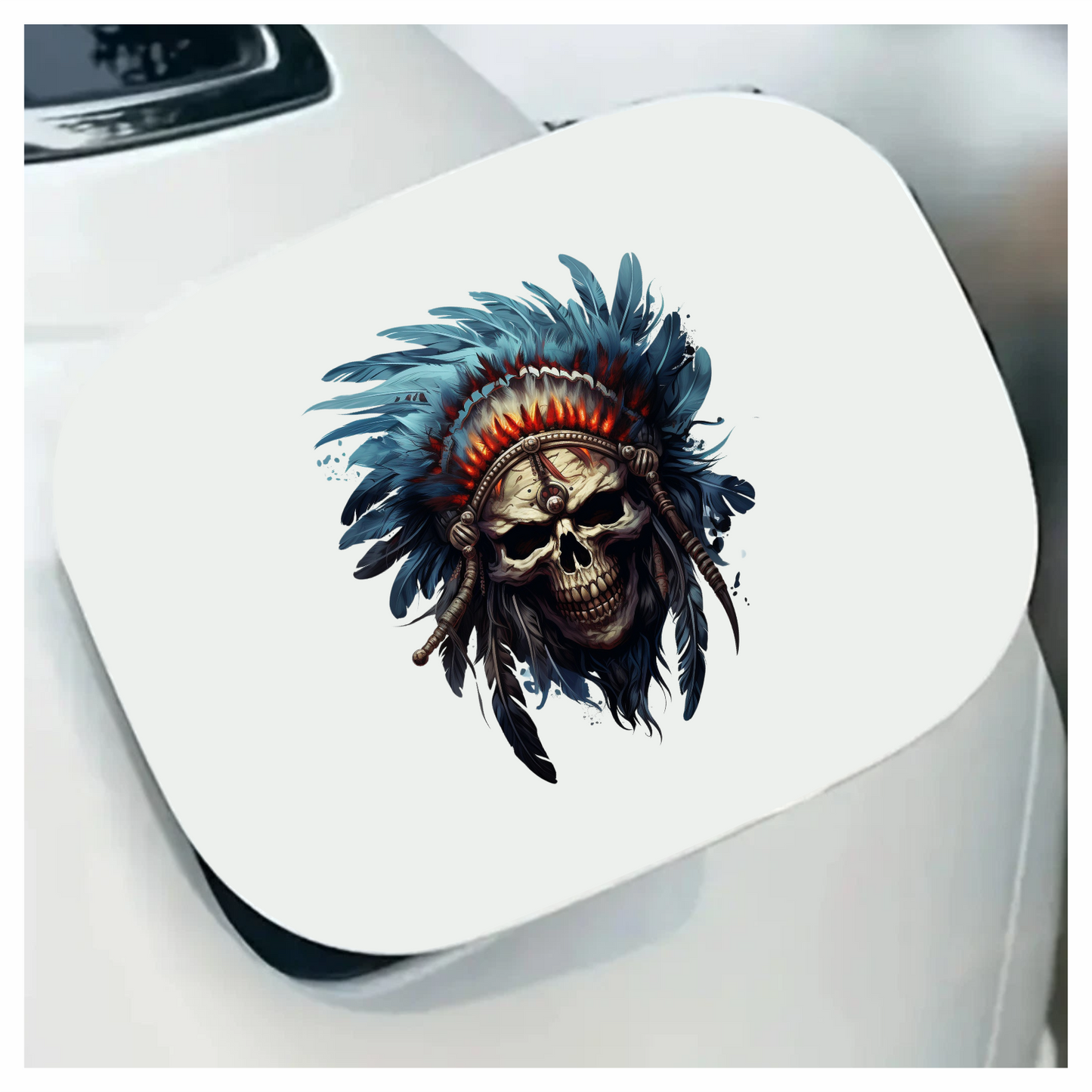 Skull Red Feathers Blue Warrior Vinyl Sticker Decal