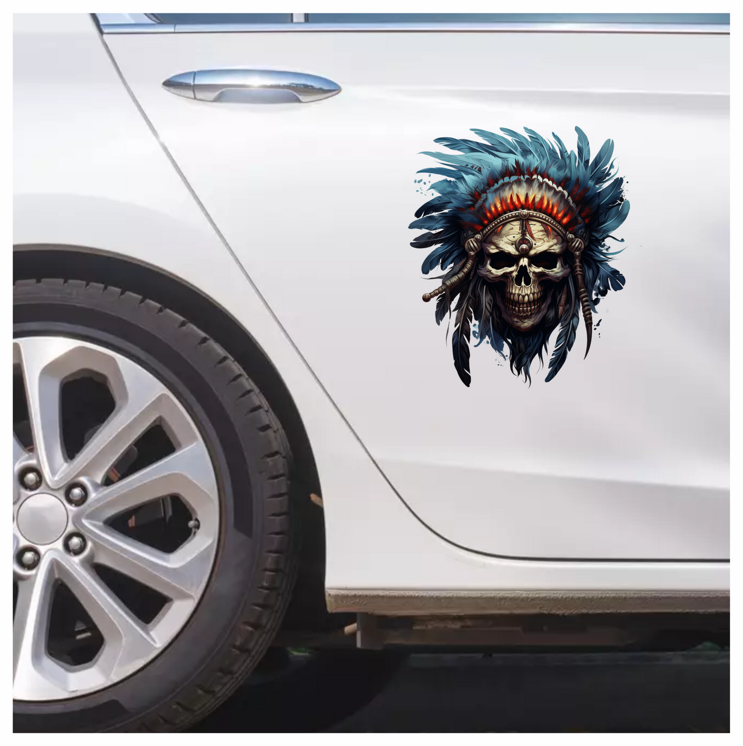 Skull Red Feathers Blue Warrior Vinyl Sticker Decal