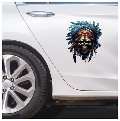 Skull Red Feathers Blue Warrior Vinyl Sticker Decal