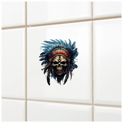 Skull Red Feathers Blue Warrior Vinyl Sticker Decal