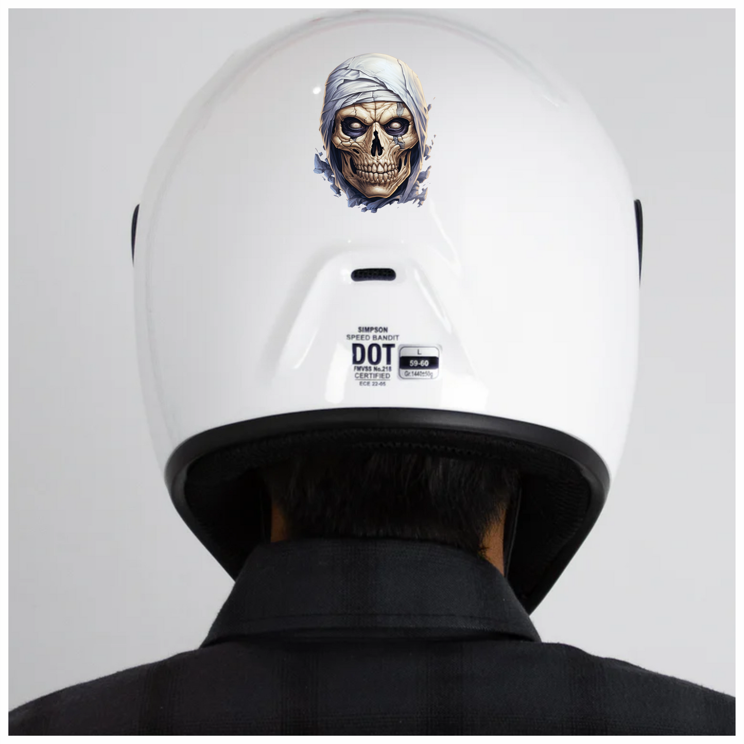 Skull White Eyes Cracked Creepy Mummy Vinyl Sticker Decal