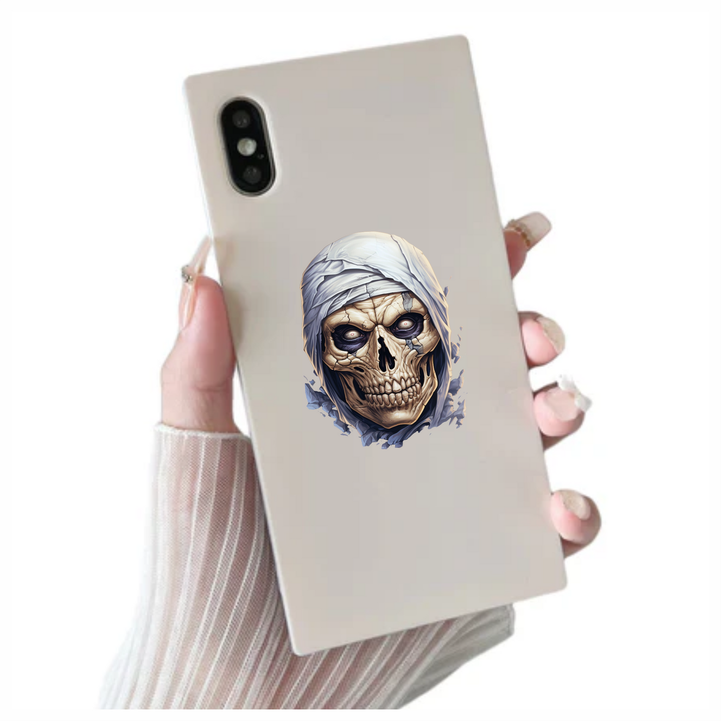 Skull White Eyes Cracked Creepy Mummy Vinyl Sticker Decal