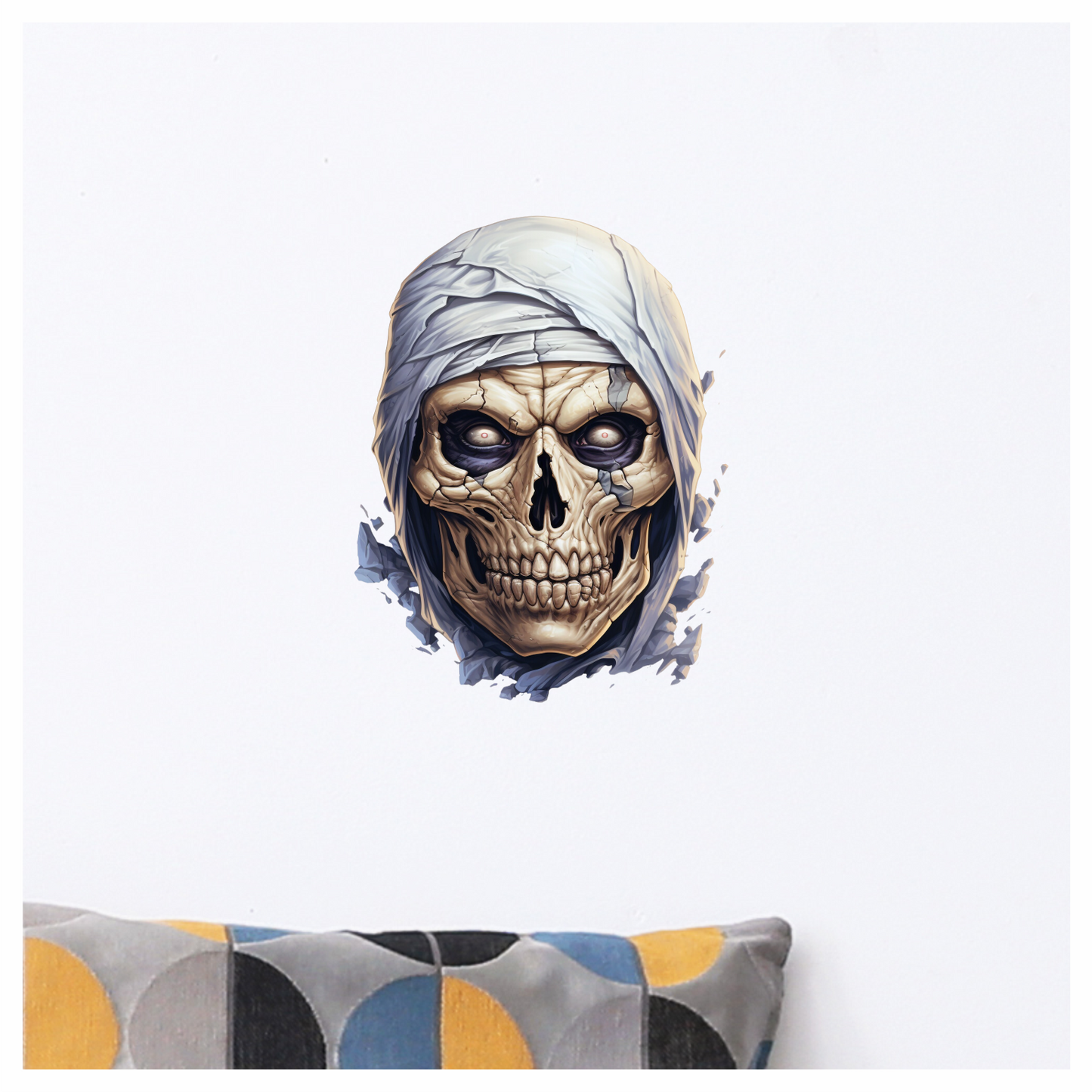 Skull White Eyes Cracked Creepy Mummy Vinyl Sticker Decal