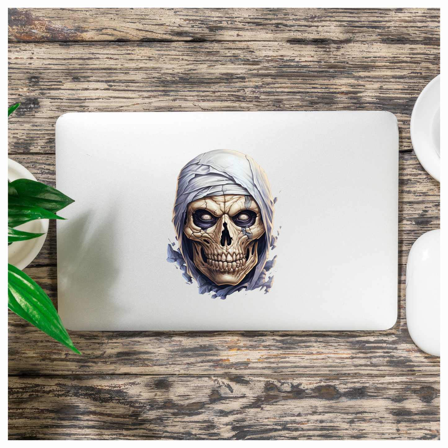 Skull White Eyes Cracked Creepy Mummy Vinyl Sticker Decal
