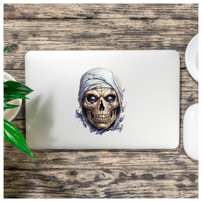 Skull White Eyes Cracked Creepy Mummy Vinyl Sticker Decal