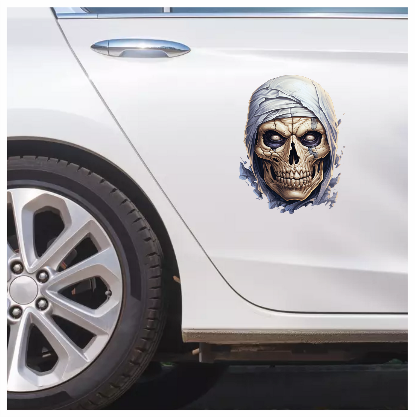 Skull White Eyes Cracked Creepy Mummy Vinyl Sticker Decal