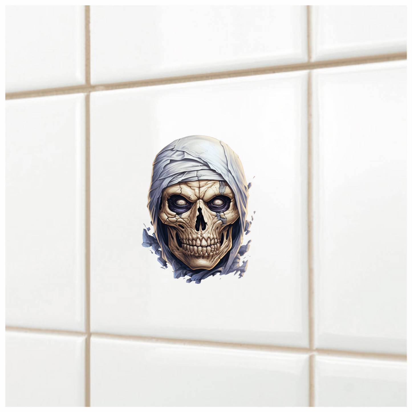 Skull White Eyes Cracked Creepy Mummy Vinyl Sticker Decal