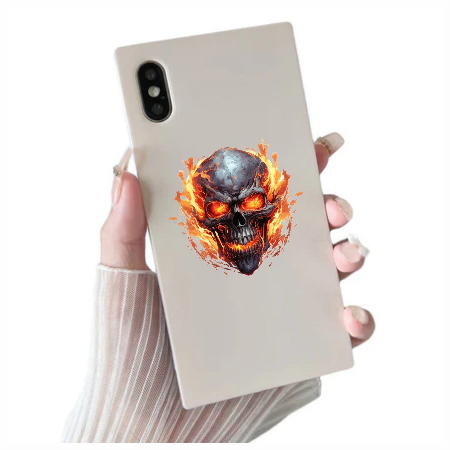 Skull Fire Orange Flames Dark Vinyl Sticker Decal