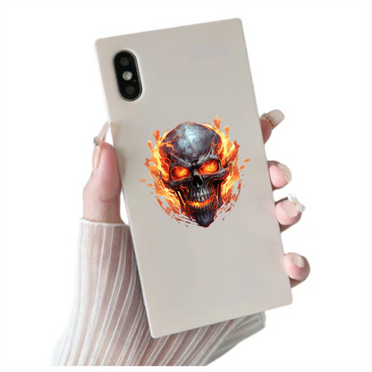Skull Fire Orange Flames Dark Vinyl Sticker Decal