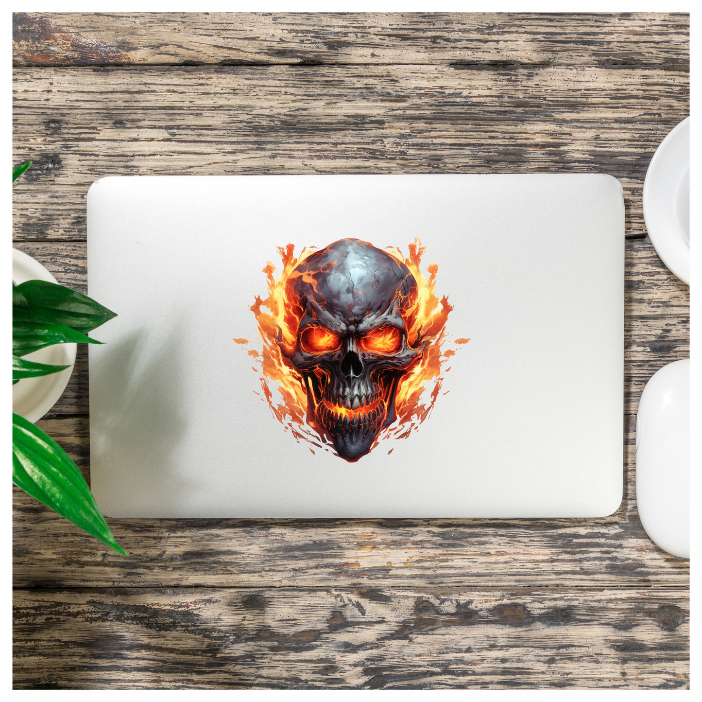 Skull Fire Orange Flames Dark Vinyl Sticker Decal
