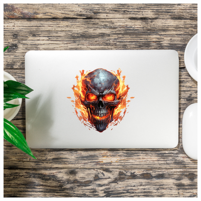 Skull Fire Orange Flames Dark Vinyl Sticker Decal