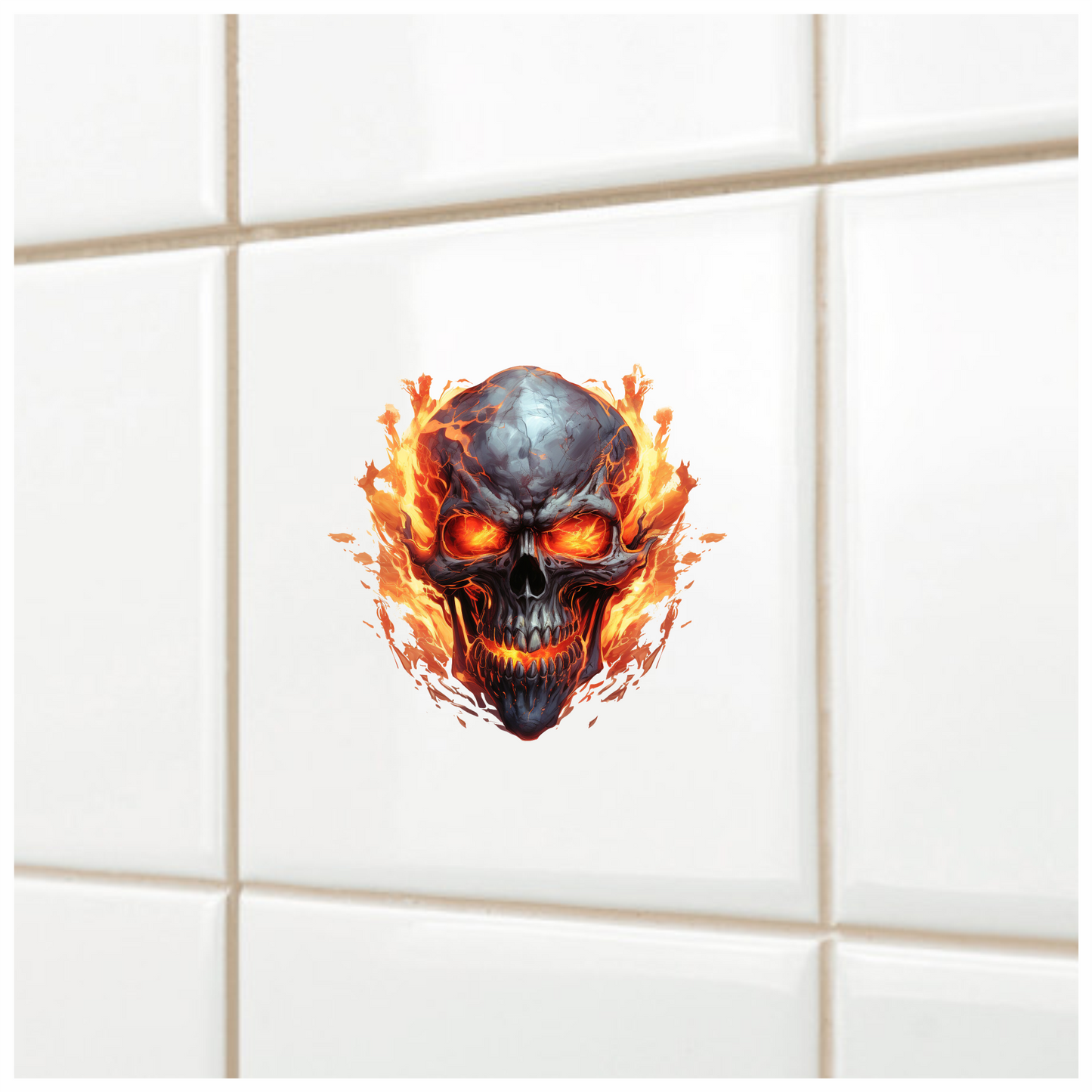 Skull Fire Orange Flames Dark Vinyl Sticker Decal