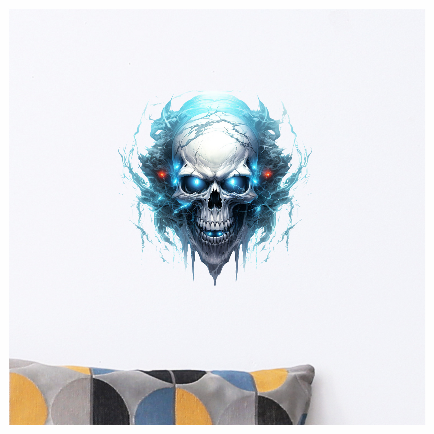 Skull Blue Electricity Dark Eyes Vinyl Sticker Decal