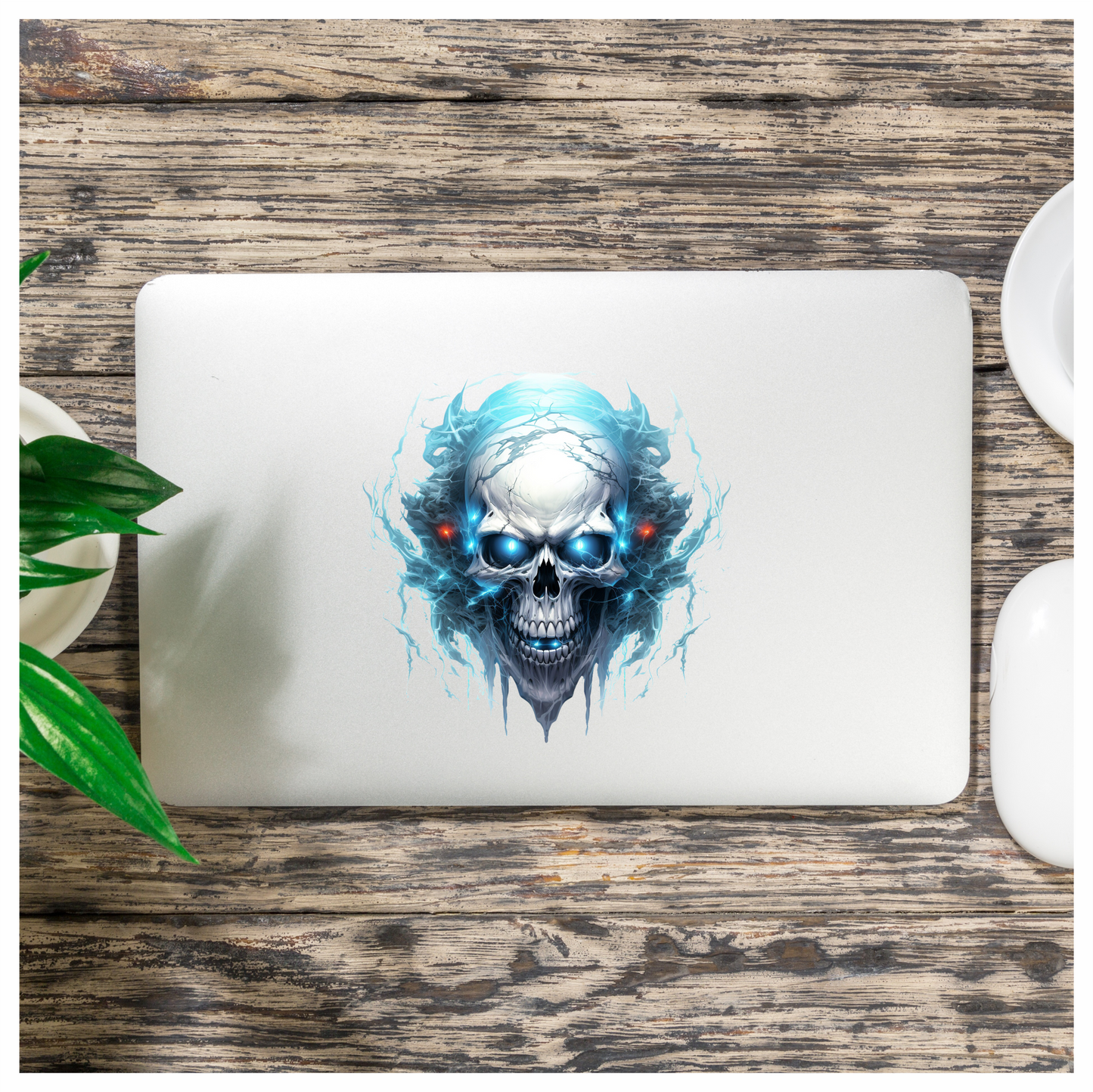 Skull Blue Electricity Dark Eyes Vinyl Sticker Decal