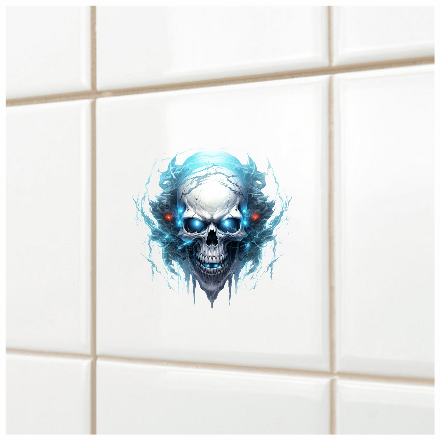 Skull Blue Electricity Dark Eyes Vinyl Sticker Decal