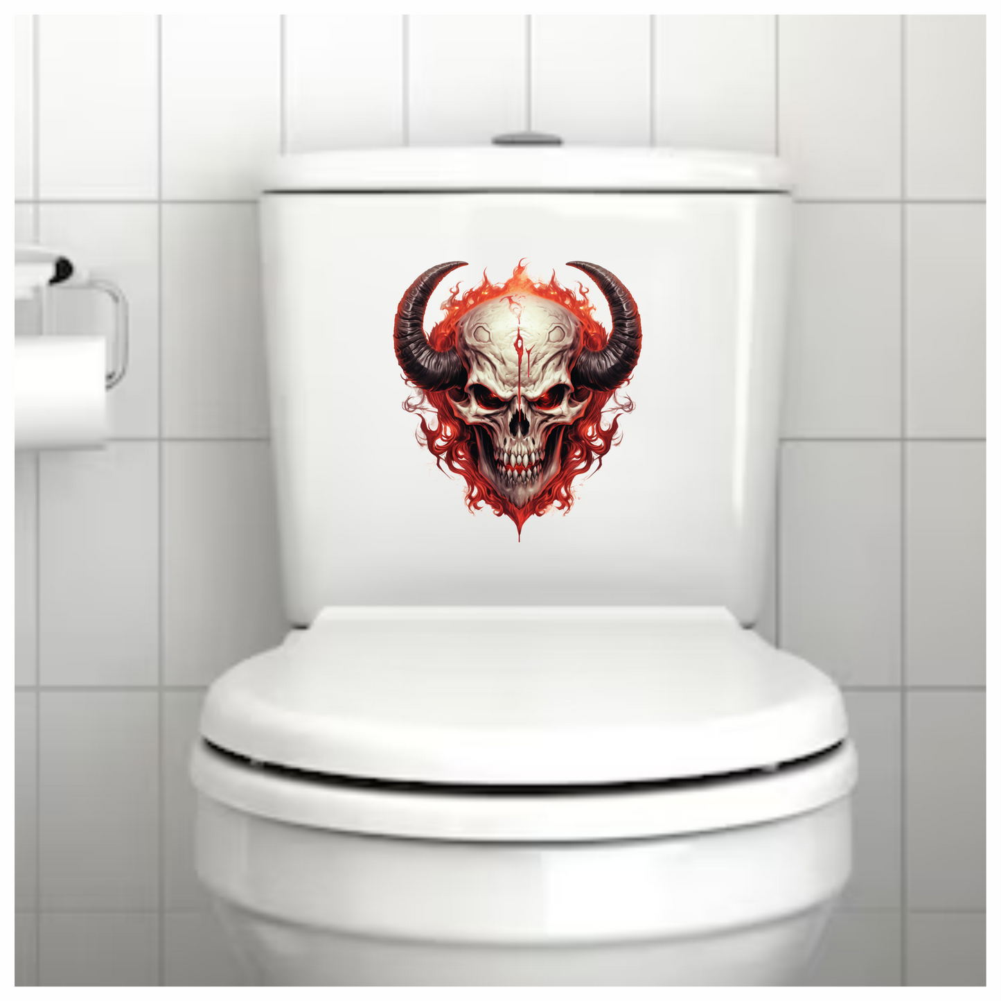 Skull Red Horns Flames Demon Vinyl Sticker Decal