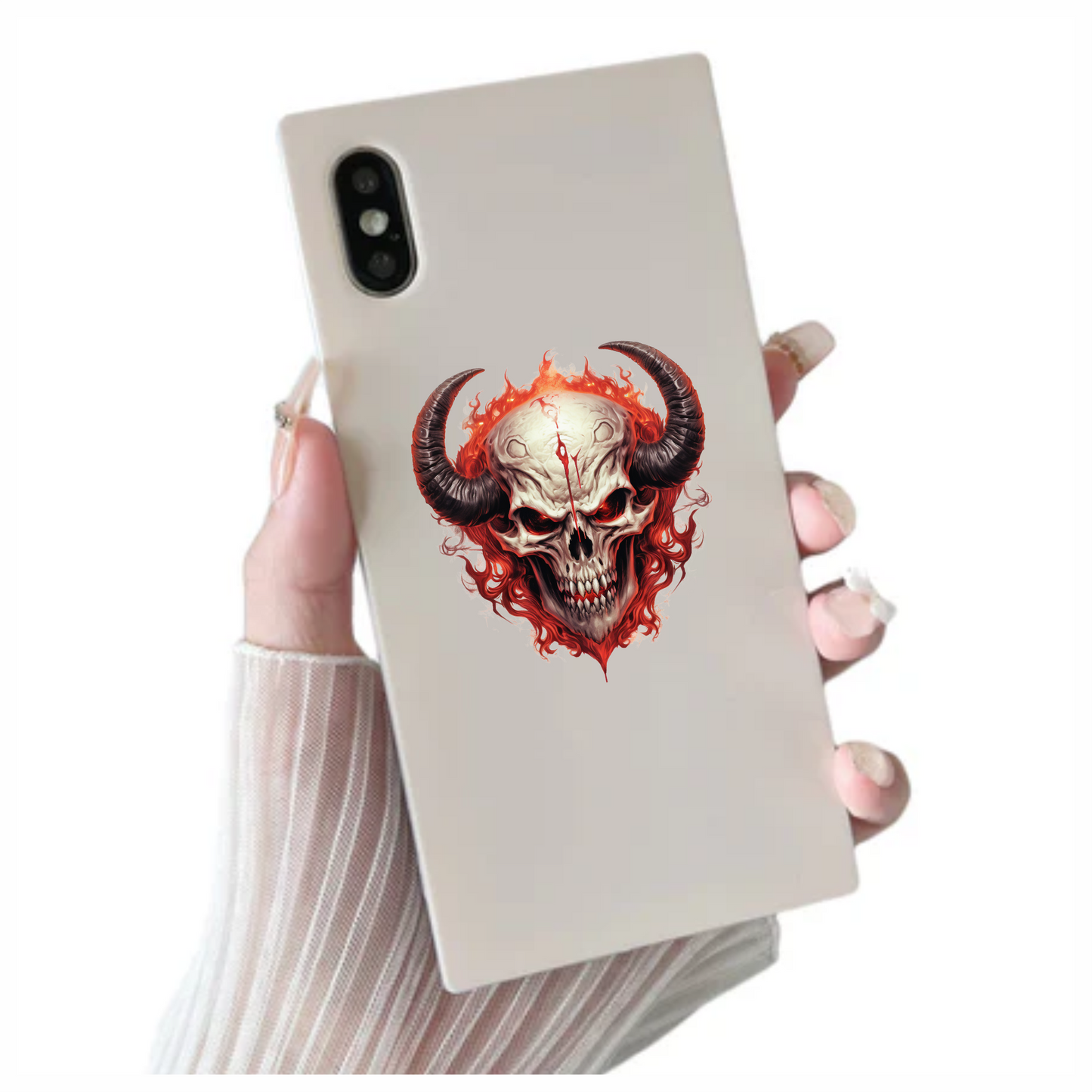 Skull Red Horns Flames Demon Vinyl Sticker Decal