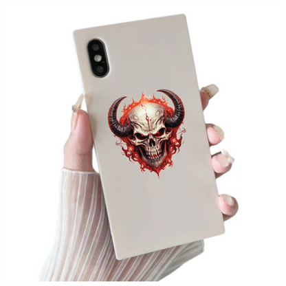 Skull Red Horns Flames Demon Vinyl Sticker Decal